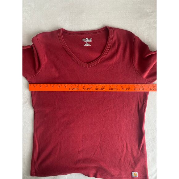 Carhart‎ Womens Vintage Faded Red Long Sleeve V Neck Shirt Large 12-14 Layering - Picture 7 of 9